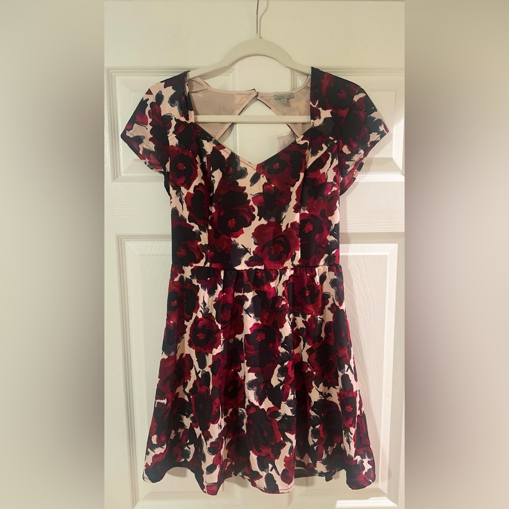NWT Juniors Y2K Charlotte Russe Floral Skater Mini Cream Red Dress Size M.